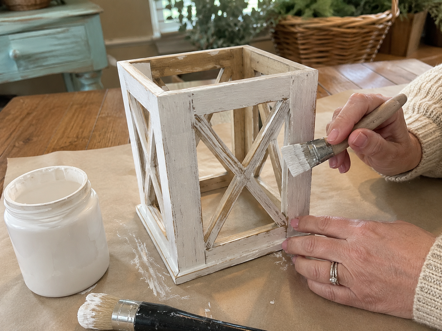 How to prepare & paint lantern body - Rustic Farmhouse Lantern Centerpiece DIY tutorial