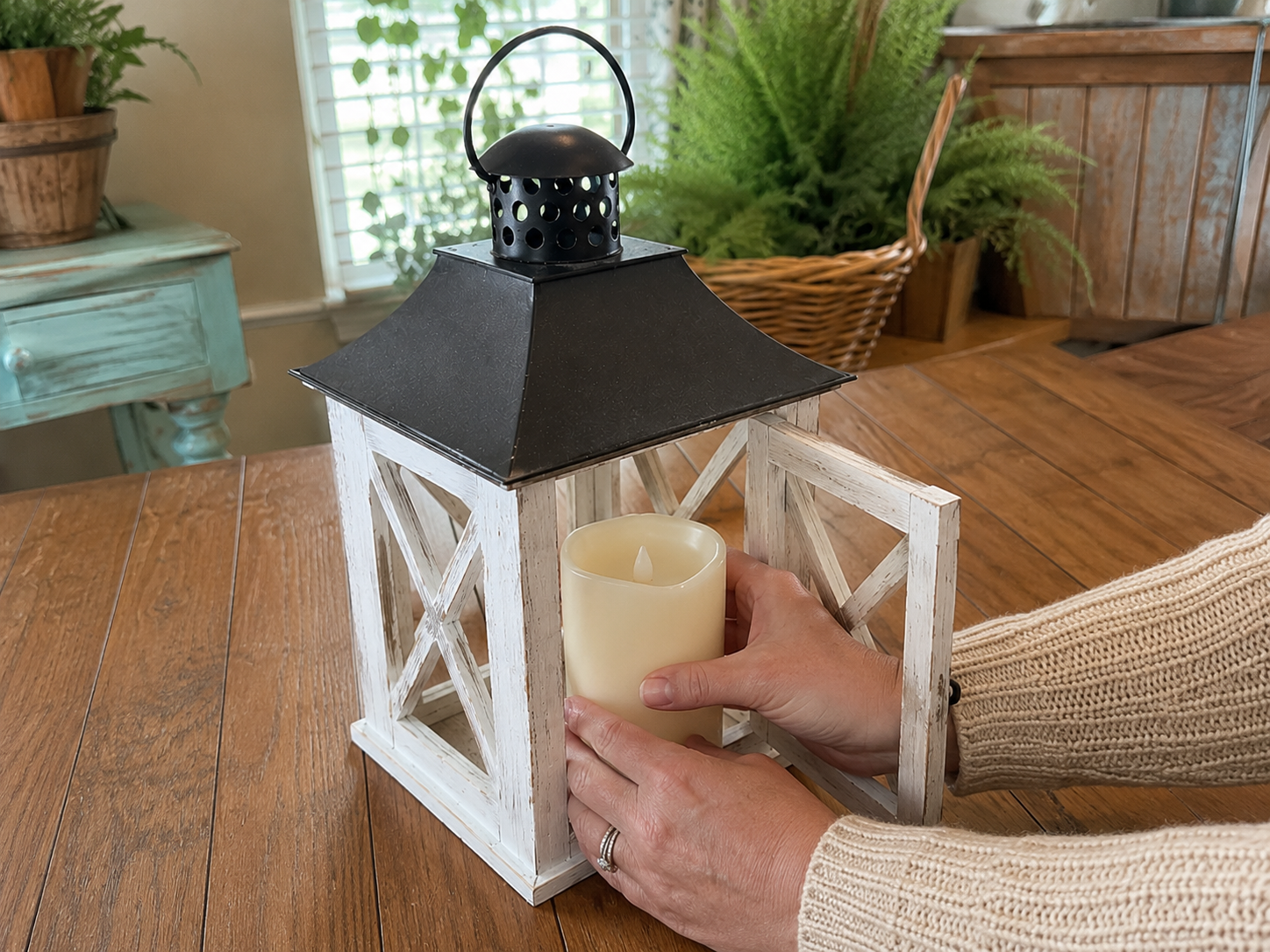 How to assemble lantern & add candle - Rustic Farmhouse Lantern Centerpiece DIY tutorial