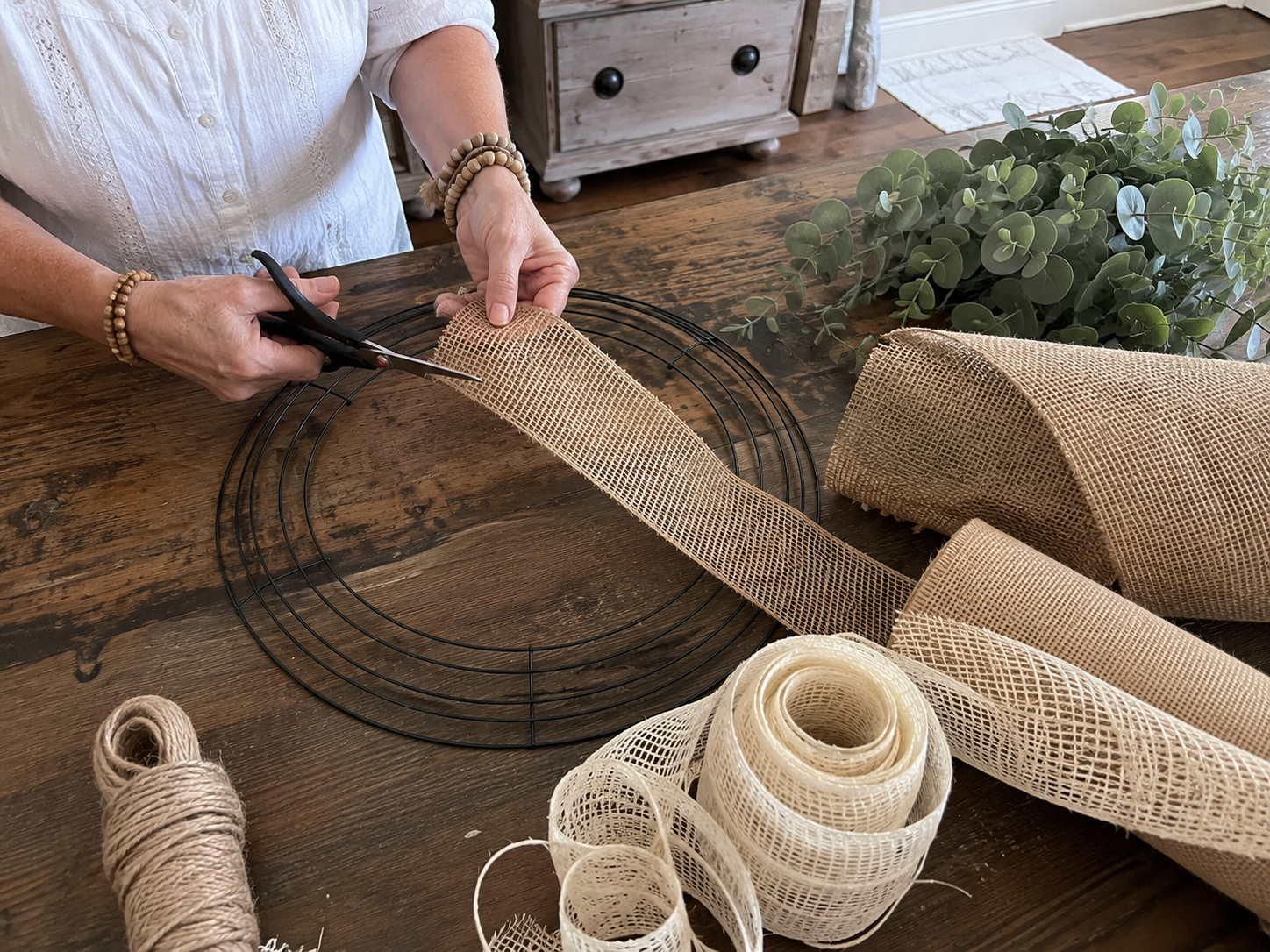 How to prepare base & cut materials - Rustic Layered Flower Door Hanger: Farmhouse Charm on a Budget! DIY tutorial