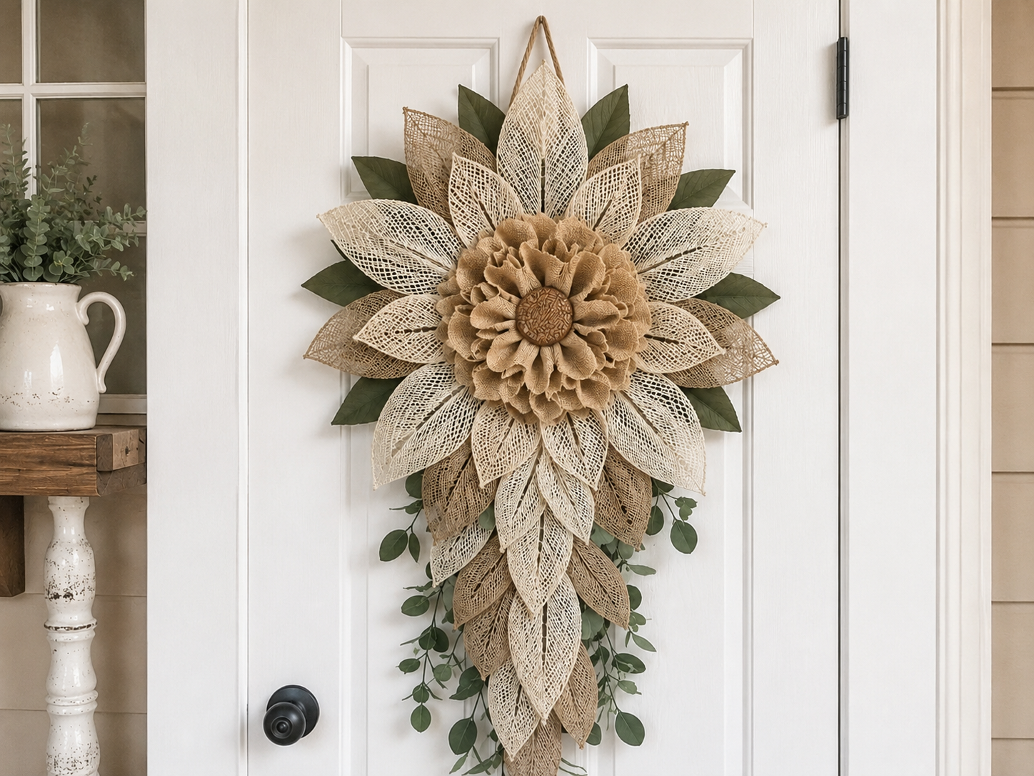 How to display your door hanger - Rustic Layered Flower Door Hanger: Farmhouse Charm on a Budget! DIY tutorial