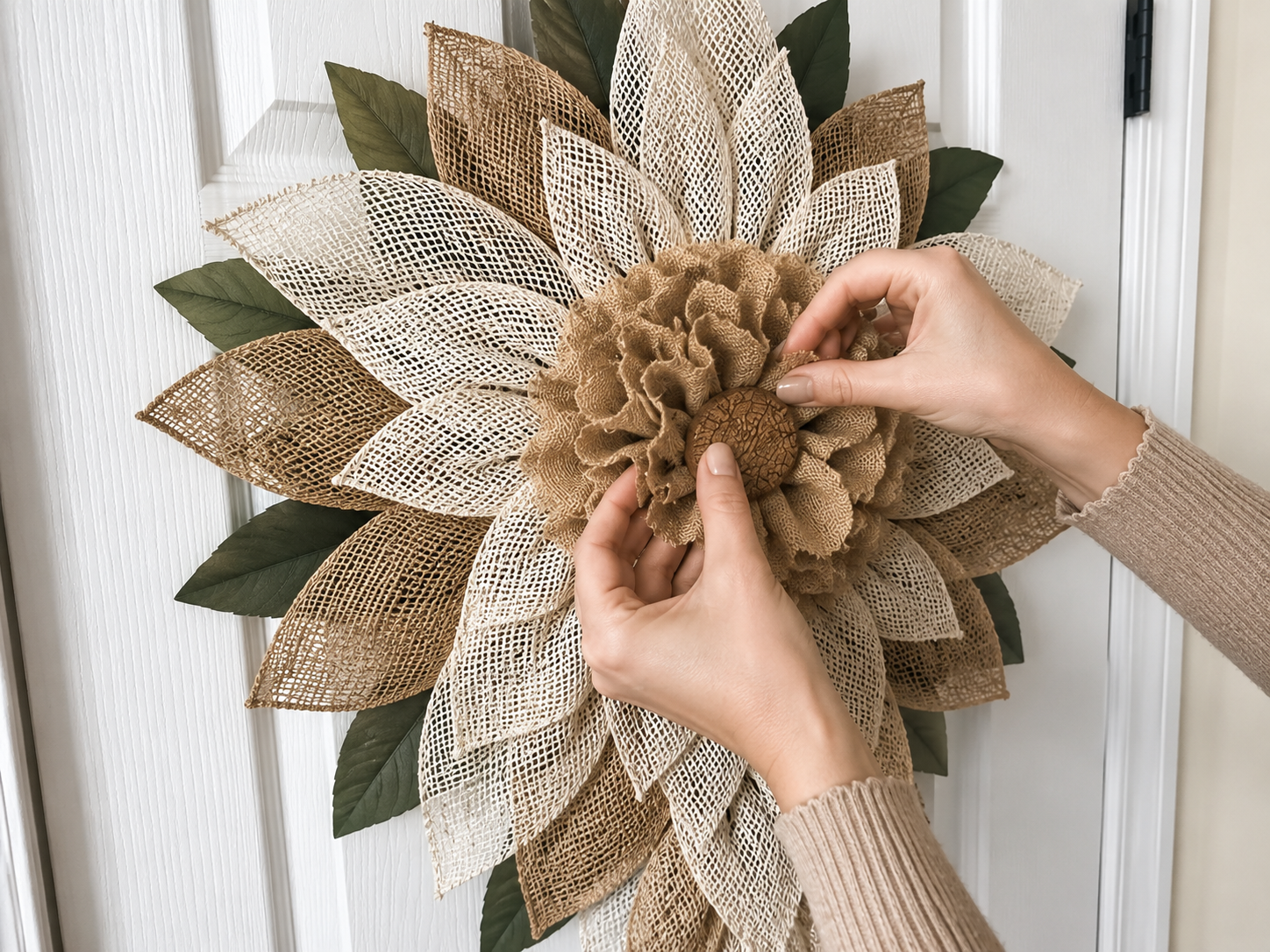 How to attach center & button - Rustic Layered Flower Door Hanger: Farmhouse Charm on a Budget! DIY tutorial