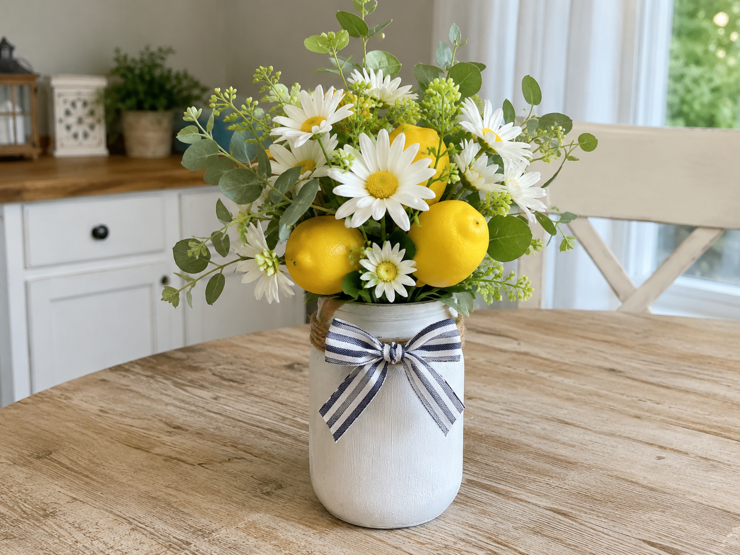 How to final fluff & display - Rustic Summer Lemon Daisy Jar Centerpiece DIY tutorial