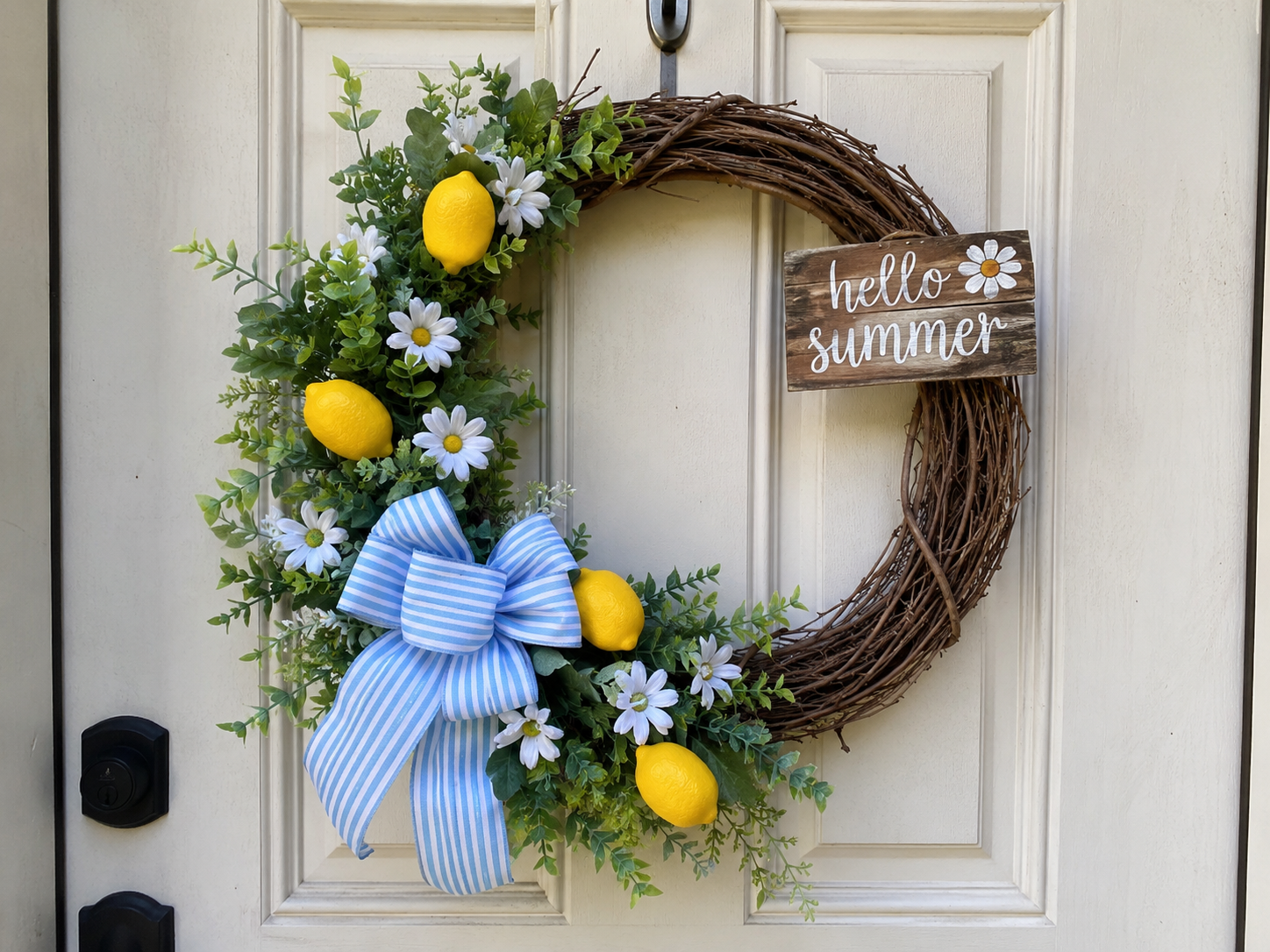How to final styling & display - Sunshine & Stripes: Easy Dollar Tree Summer Wreath DIY tutorial