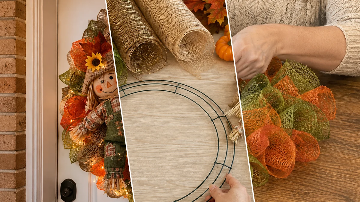 Cozy Lighted Scarecrow Fall & Harvest Wreath