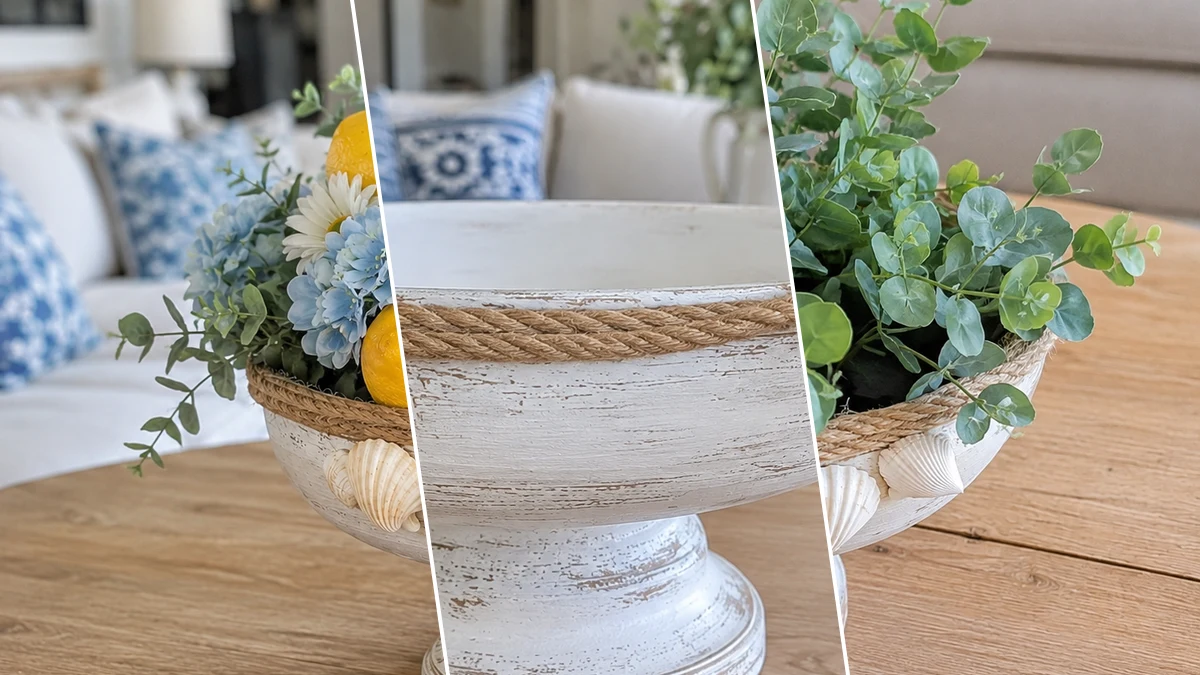 DIY Coastal Lemon Pedestal Centerpiece - DIY Home Decor craft tutorial for Summer & Beach