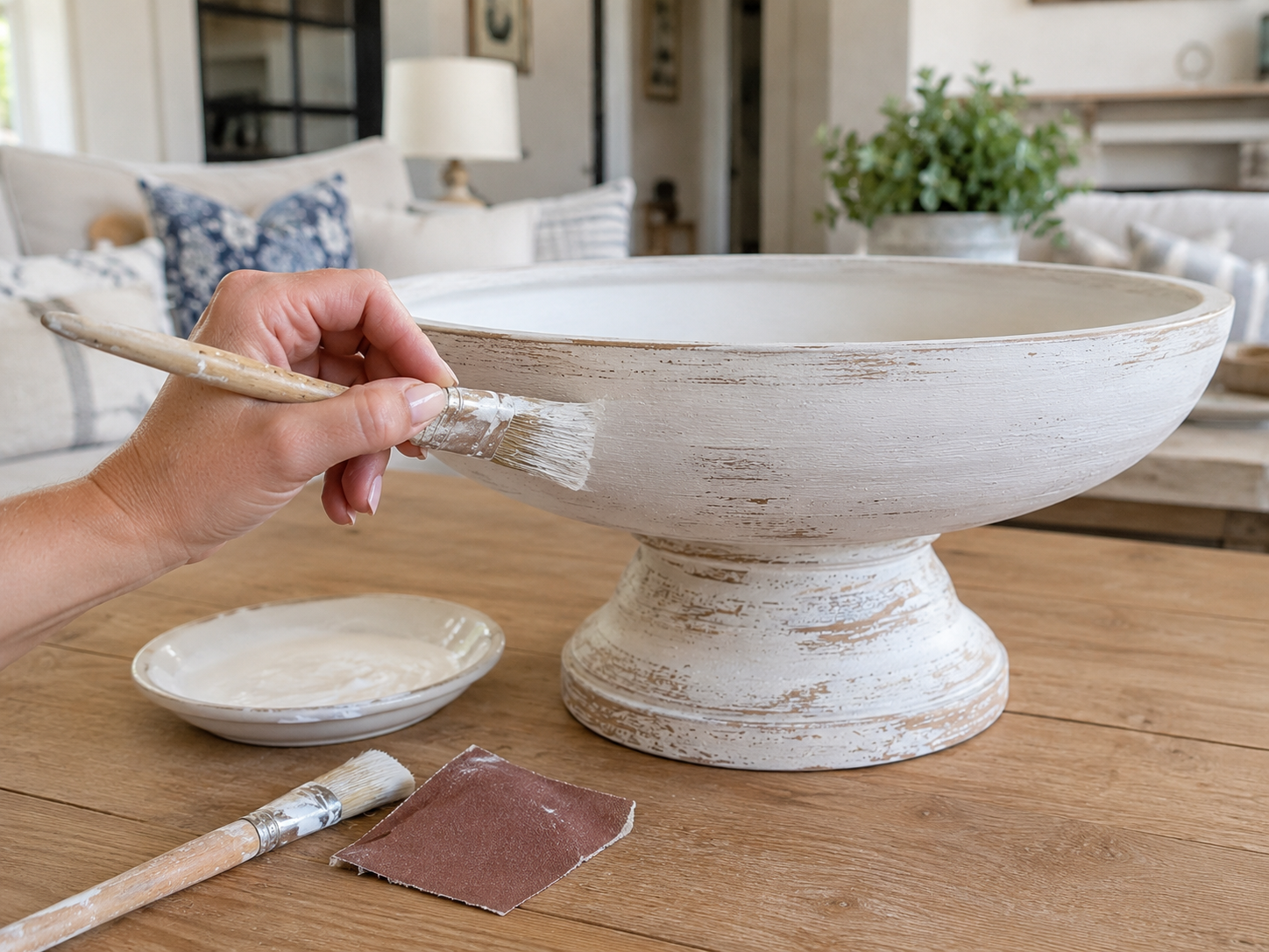 How to paint coastal white finish - DIY Coastal Lemon Pedestal Centerpiece DIY tutorial