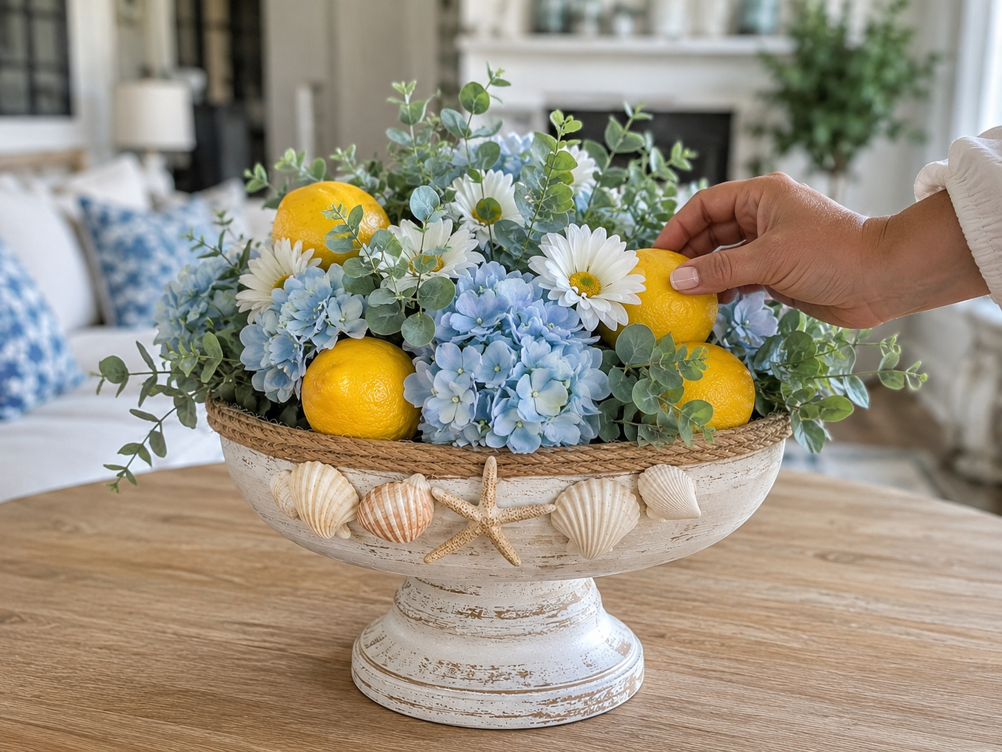 How to integrate faux lemons - DIY Coastal Lemon Pedestal Centerpiece DIY tutorial