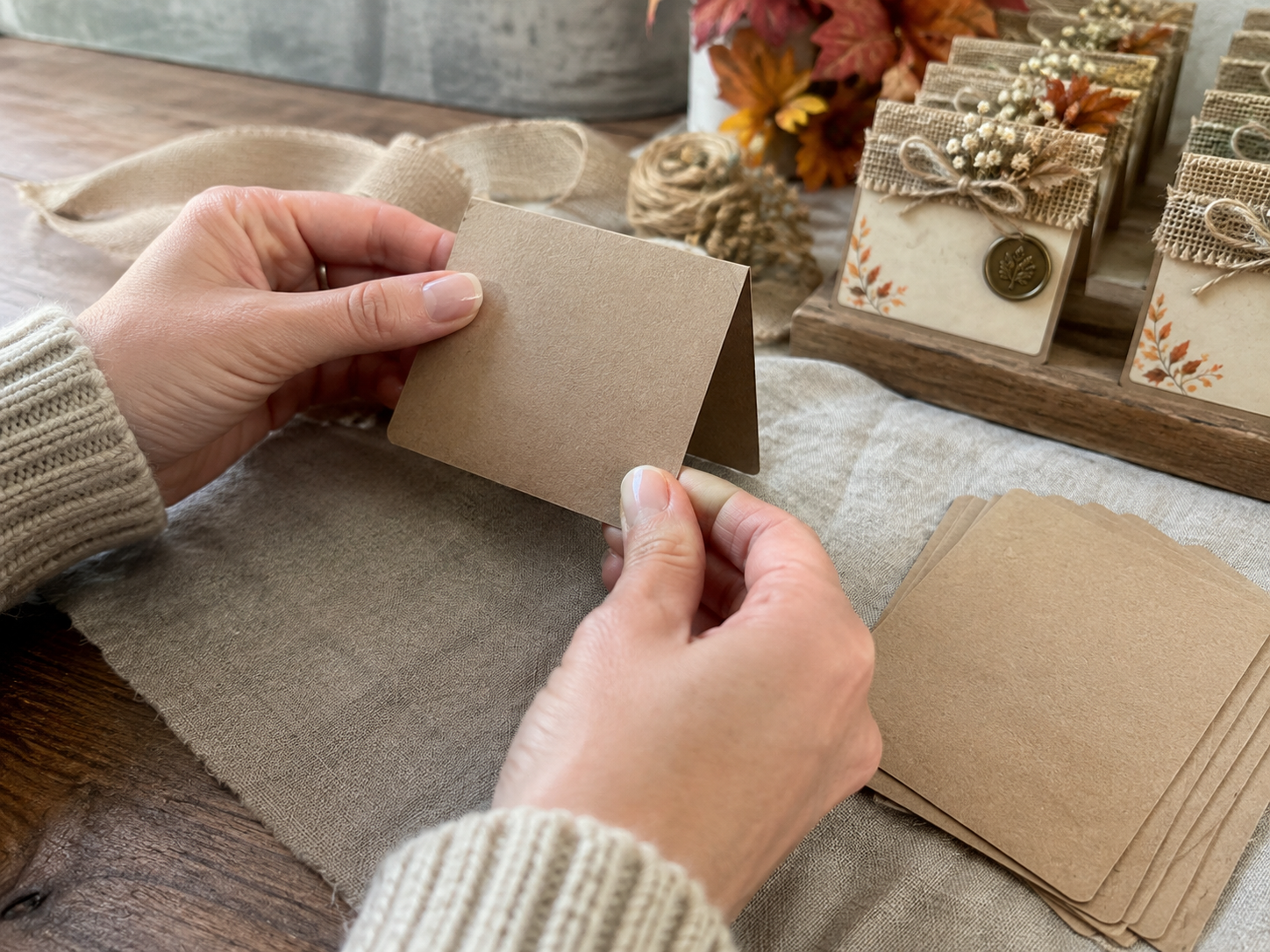 How to prepare kraft card base - DIY Rustic Autumn Wedding Place Cards (Dollar Tree Style) DIY tutorial