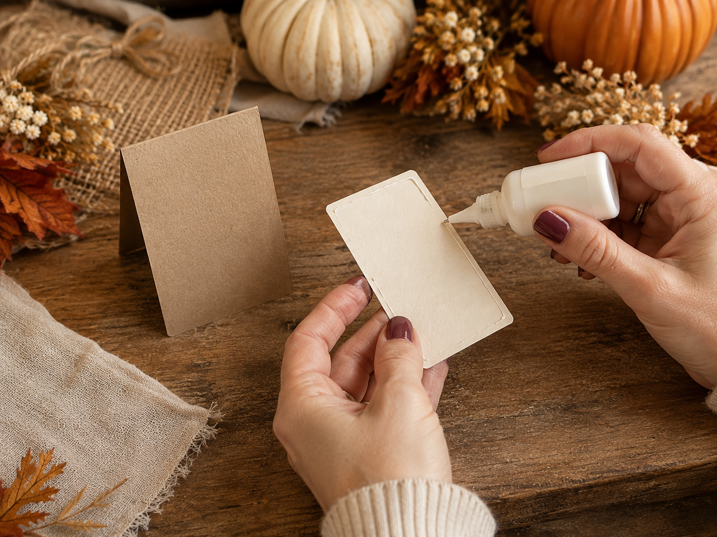 How to attach cream name panel - DIY Rustic Autumn Wedding Place Cards (Dollar Tree Style) DIY tutorial