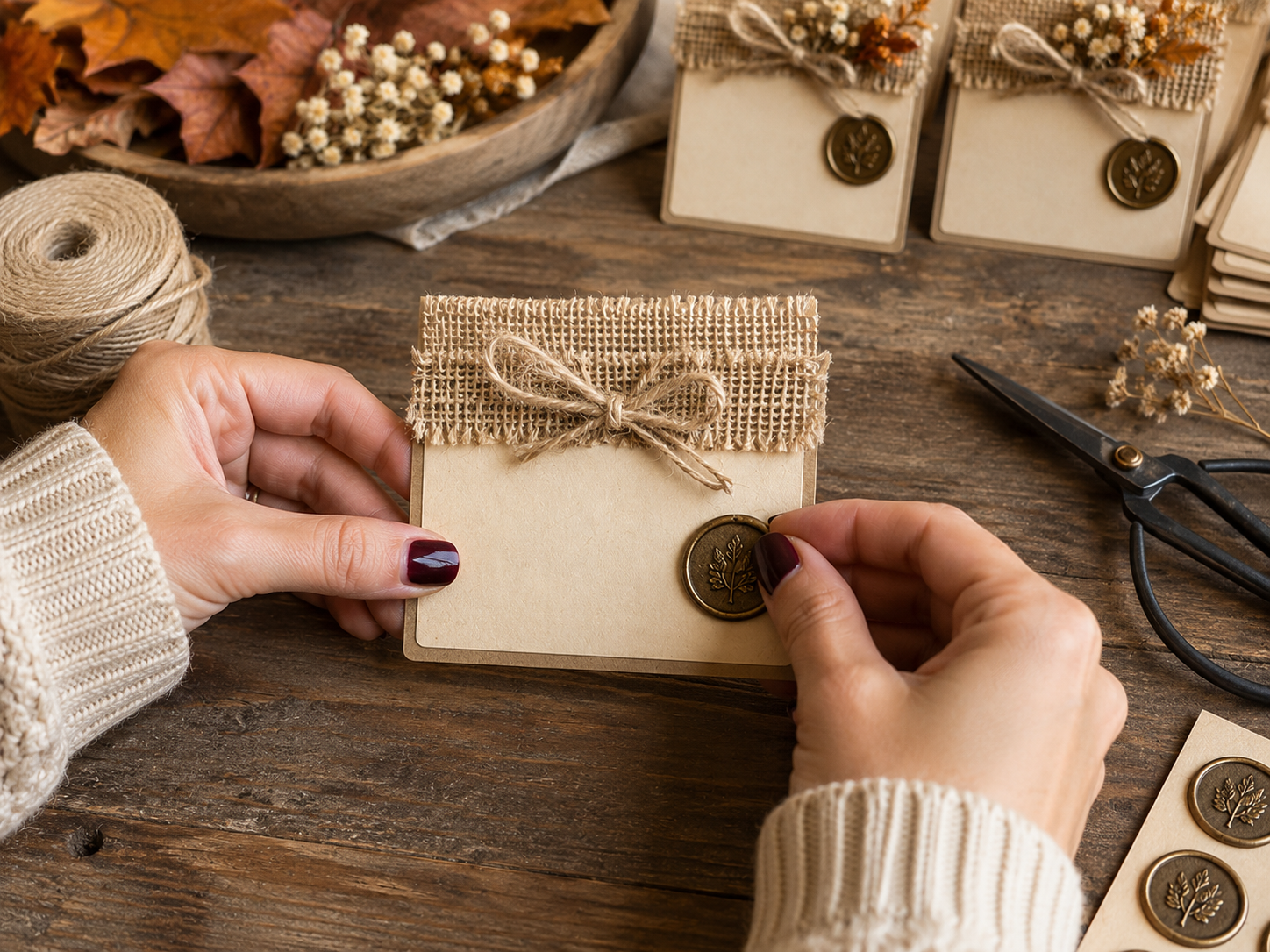 How to create or attach faux wax seal - DIY Rustic Autumn Wedding Place Cards (Dollar Tree Style) DIY tutorial