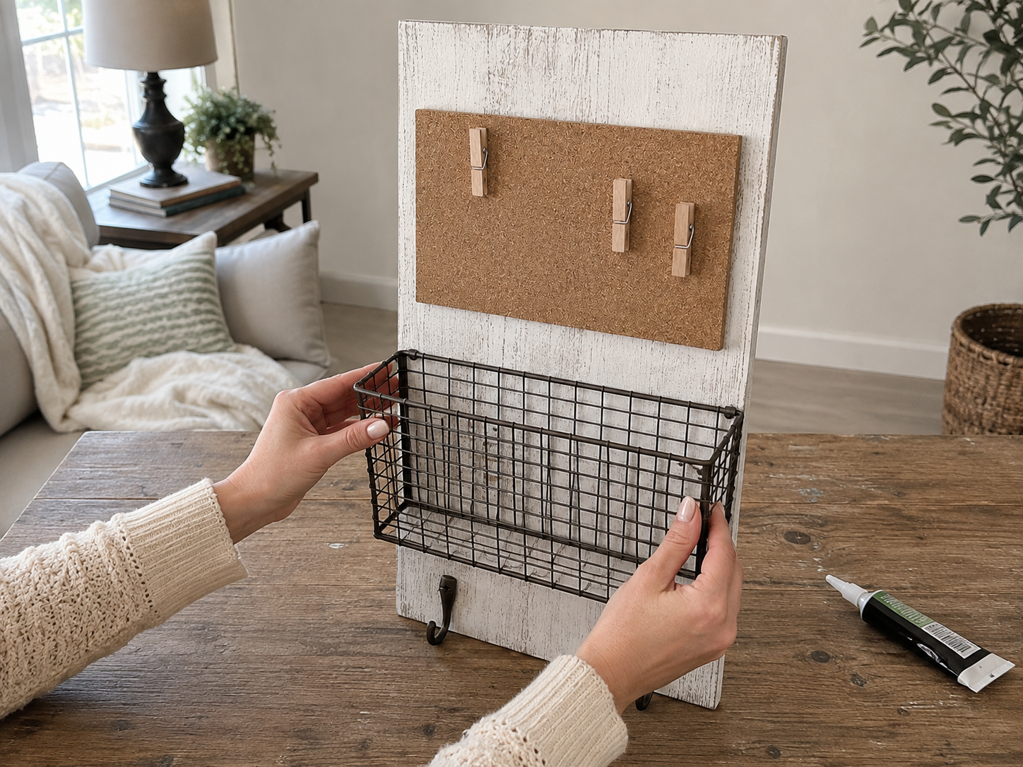 How to install bottom utility hooks - Farmhouse Charm: DIY Wall Mail Organizer & Memo Station DIY tutorial