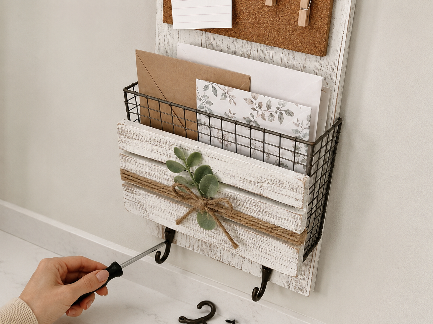 How to create & attach rope hanger - Farmhouse Charm: DIY Wall Mail Organizer & Memo Station DIY tutorial