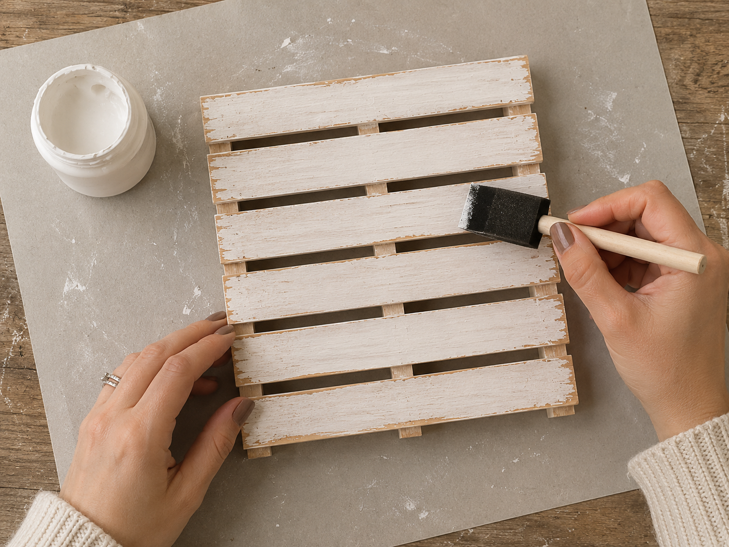 How to apply white base coat - Rustic Farmhouse Halloween Pallet Pocket DIY tutorial