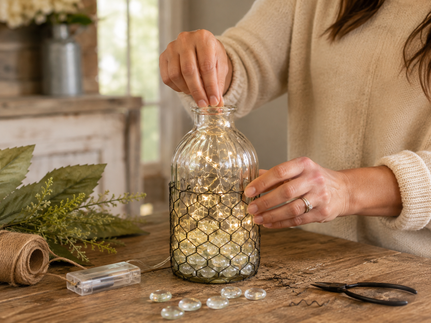 How to prepare the lighted vase - Rustic Glow: Upcycled Coffee Filter Sunflower Lighted Vase DIY tutorial