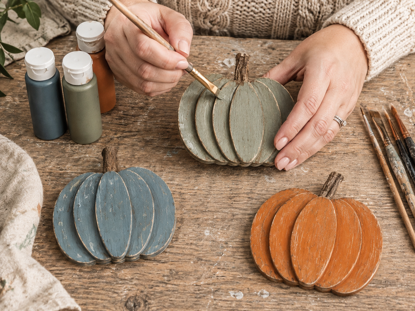 How to paint the pumpkin shapes - Rustic Stacked Pumpkin Wall Plaque DIY tutorial
