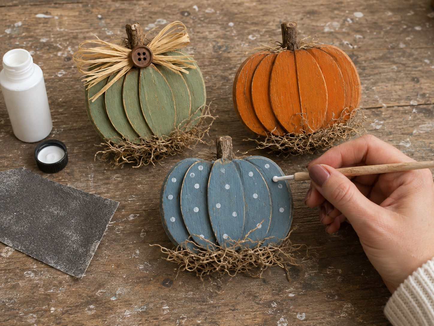 How to distress & detail pumpkins - Rustic Stacked Pumpkin Wall Plaque DIY tutorial