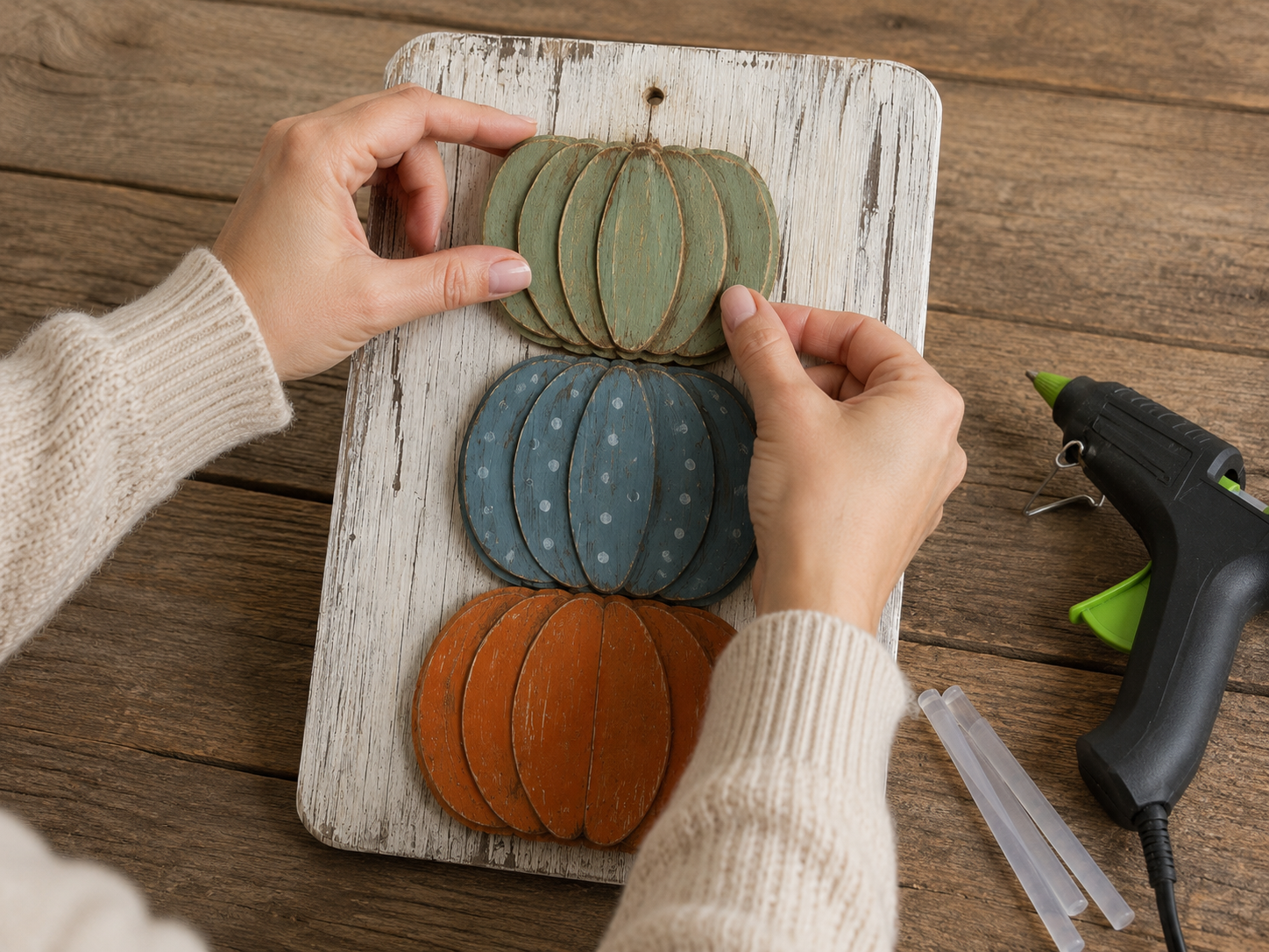 How to stack & glue pumpkins - Rustic Stacked Pumpkin Wall Plaque DIY tutorial