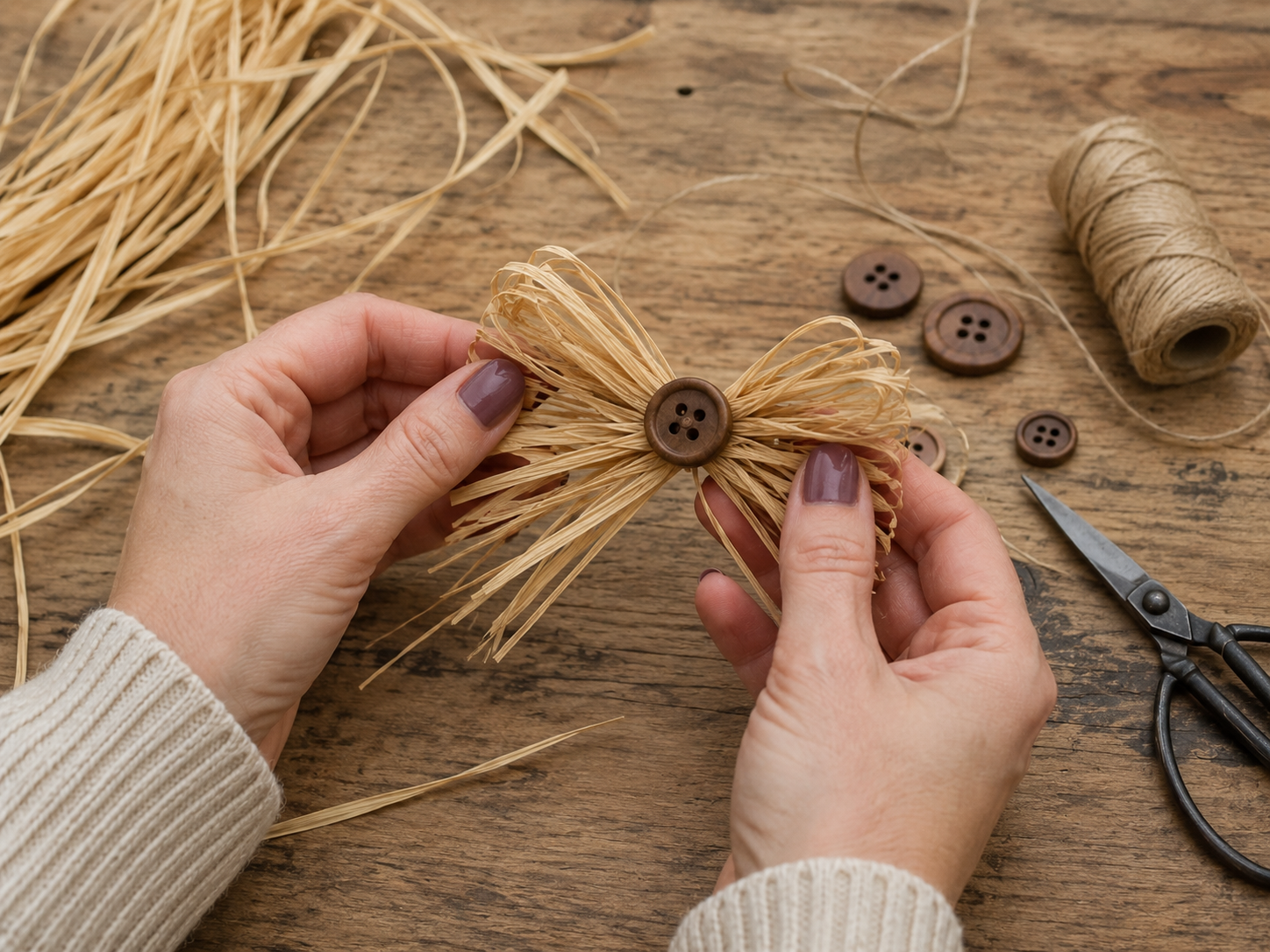 How to craft raffia bow & button - Rustic Stacked Pumpkin Wall Plaque DIY tutorial