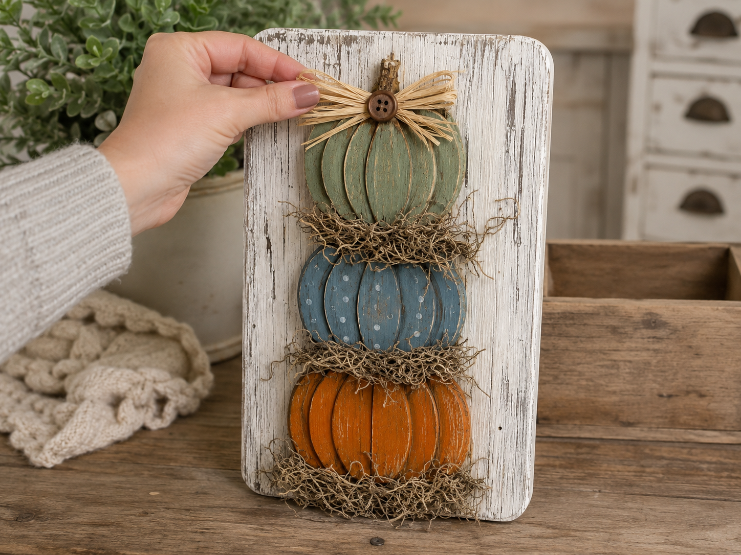 How to attach final embellishment - Rustic Stacked Pumpkin Wall Plaque DIY tutorial