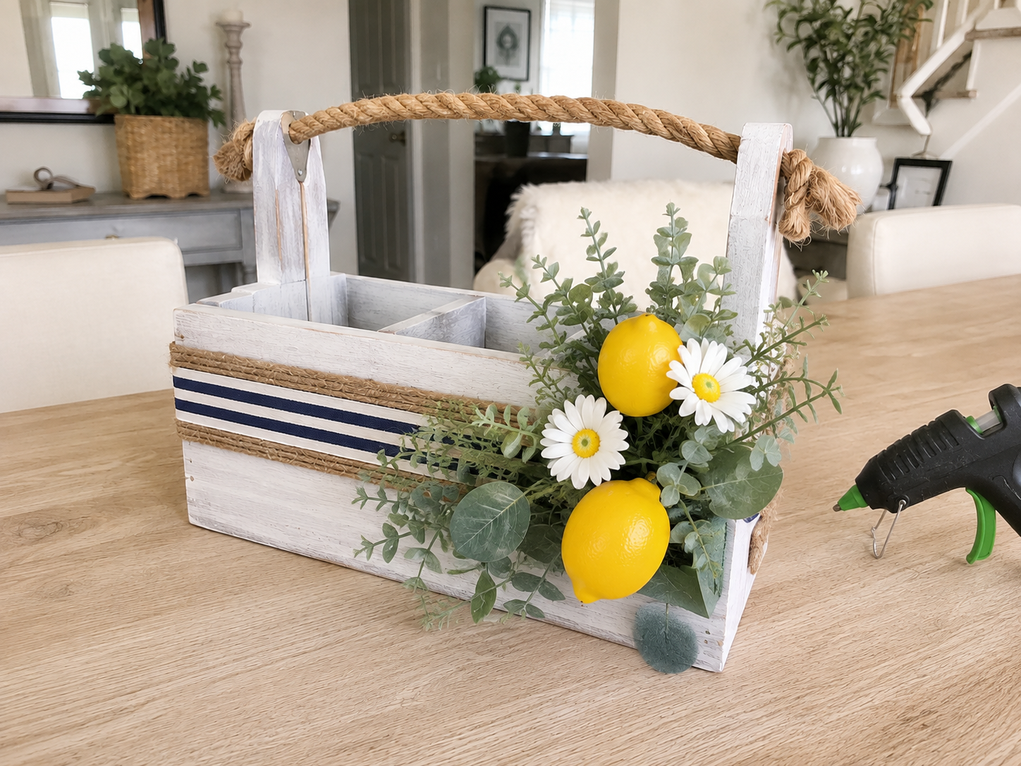 How to arrange floral embellishments - Rustic Summer Lemon Caddy: A Farmhouse Picnic Essential DIY tutorial