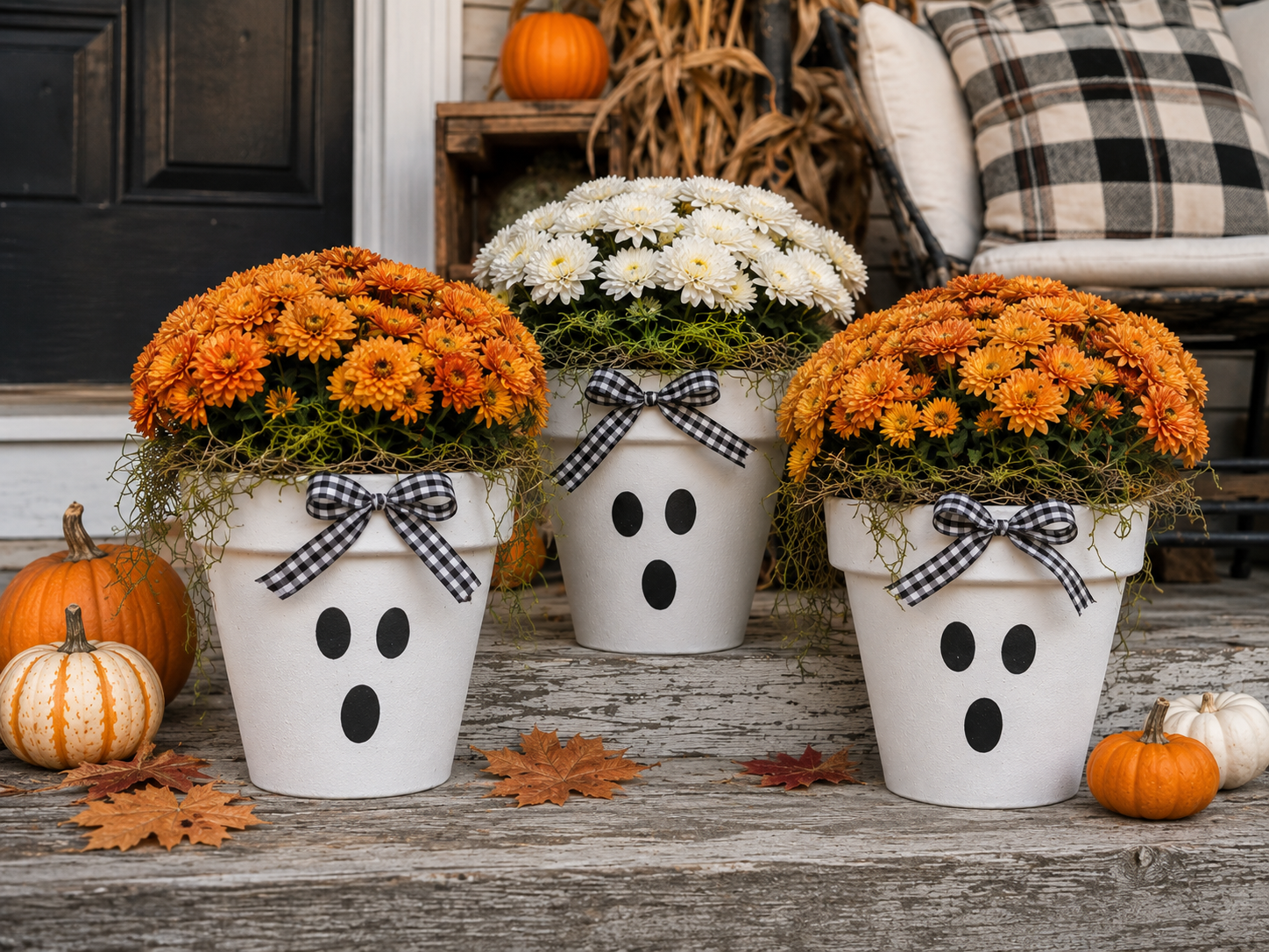 How to arrange your spooky porch display - Spooky Chic Ghost Flower Pot Porch Decor DIY tutorial