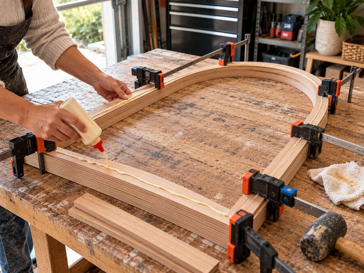 Advanced DIY Arched Oak Frame Floor Mirror Woodworking Project, step 3: Assemble and Shape Plywood Core