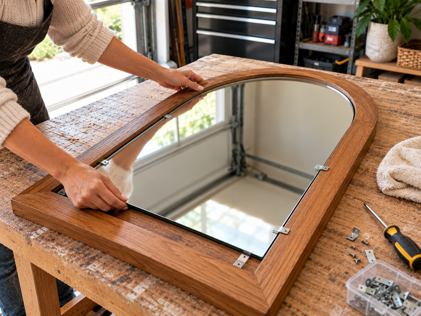 Advanced DIY Arched Oak Frame Floor Mirror Woodworking Project, step 6: Install Mirror Glass