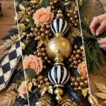 DIY Black and Gold Harlequin Christmas Door Swag