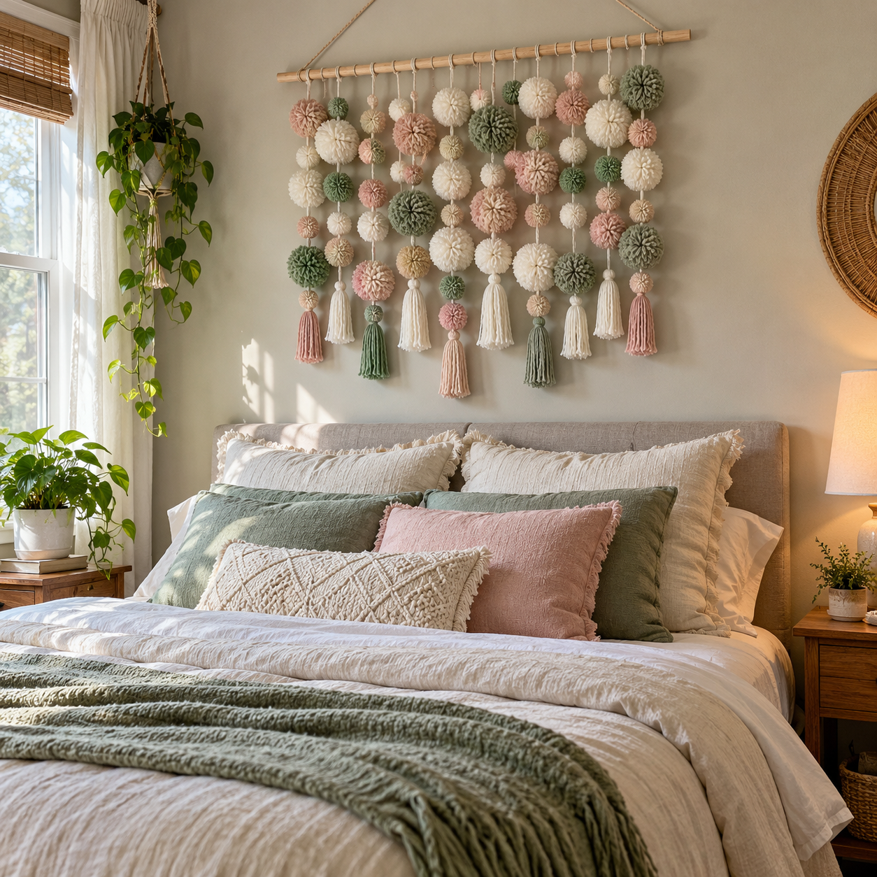 DIY Boho Yarn Pom-Pom Wall Hanging for a Cozy Bedroom or Living Space, step 5: Final Adjustments and Display