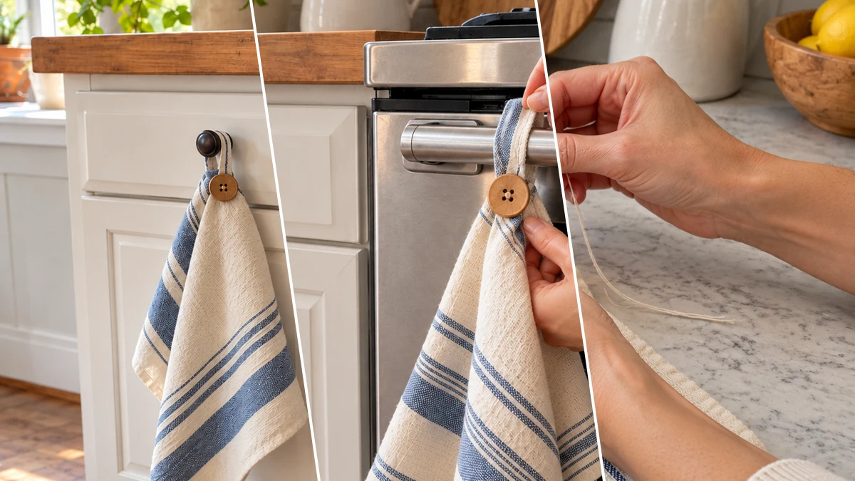 DIY Button Loop Kitchen Towels for Oven Handles and Farmhouse Kitchens, DIY Home Decor craft tutorial for Farmhouse / Rustic
