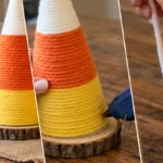 DIY Candy Corn Yarn Cone Trees for Fall and Thanksgiving Table Decor