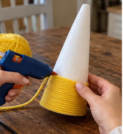 DIY Candy Corn Yarn Cone Trees for Fall and Thanksgiving Table Decor, step 1: Prepare Cones and Yarn Segments