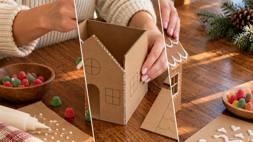 DIY Cardboard Gingerbread House Luminary for Christmas Tabletop Decor
