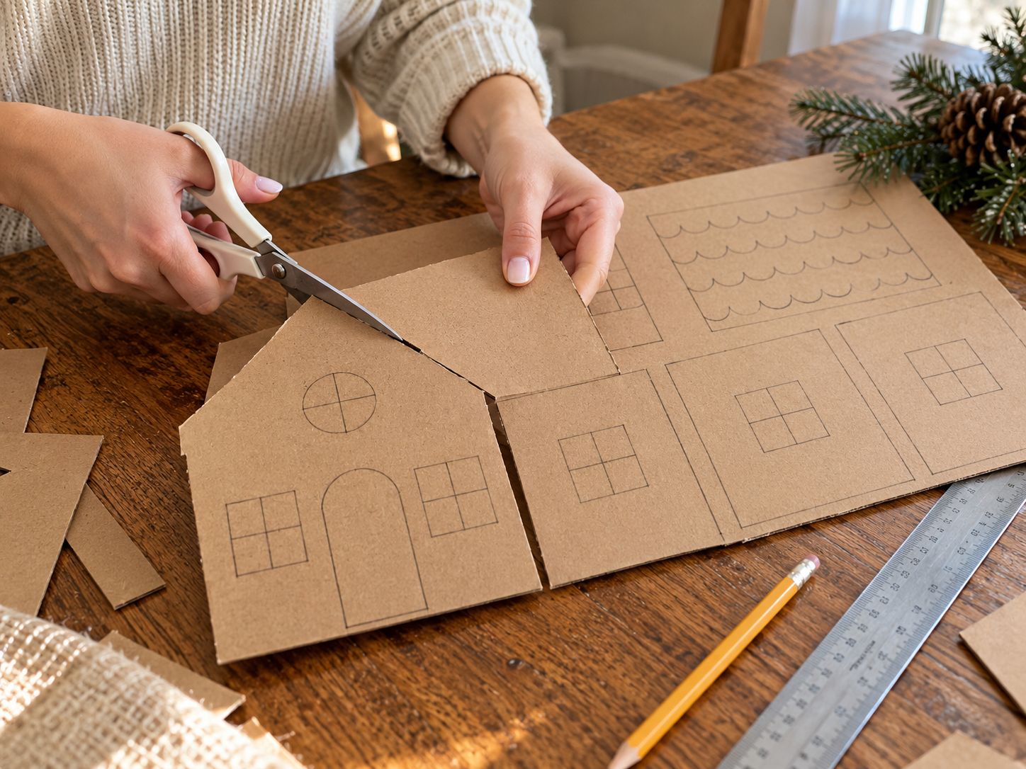 DIY Cardboard Gingerbread House Luminary for Christmas Tabletop Decor, step 1: Cut Cardboard House Panels