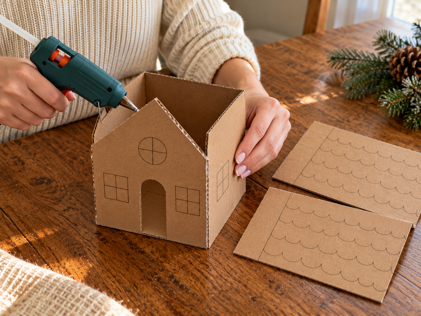 DIY Cardboard Gingerbread House Luminary for Christmas Tabletop Decor, step 2: Assemble the House Structure