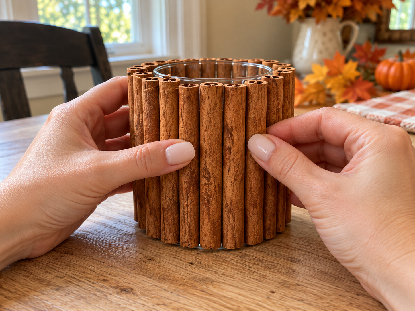 DIY Cinnamon Stick Candle Holders for Fall Tablescapes & Thanksgiving Decor, step 3: Cover the Entire Holder