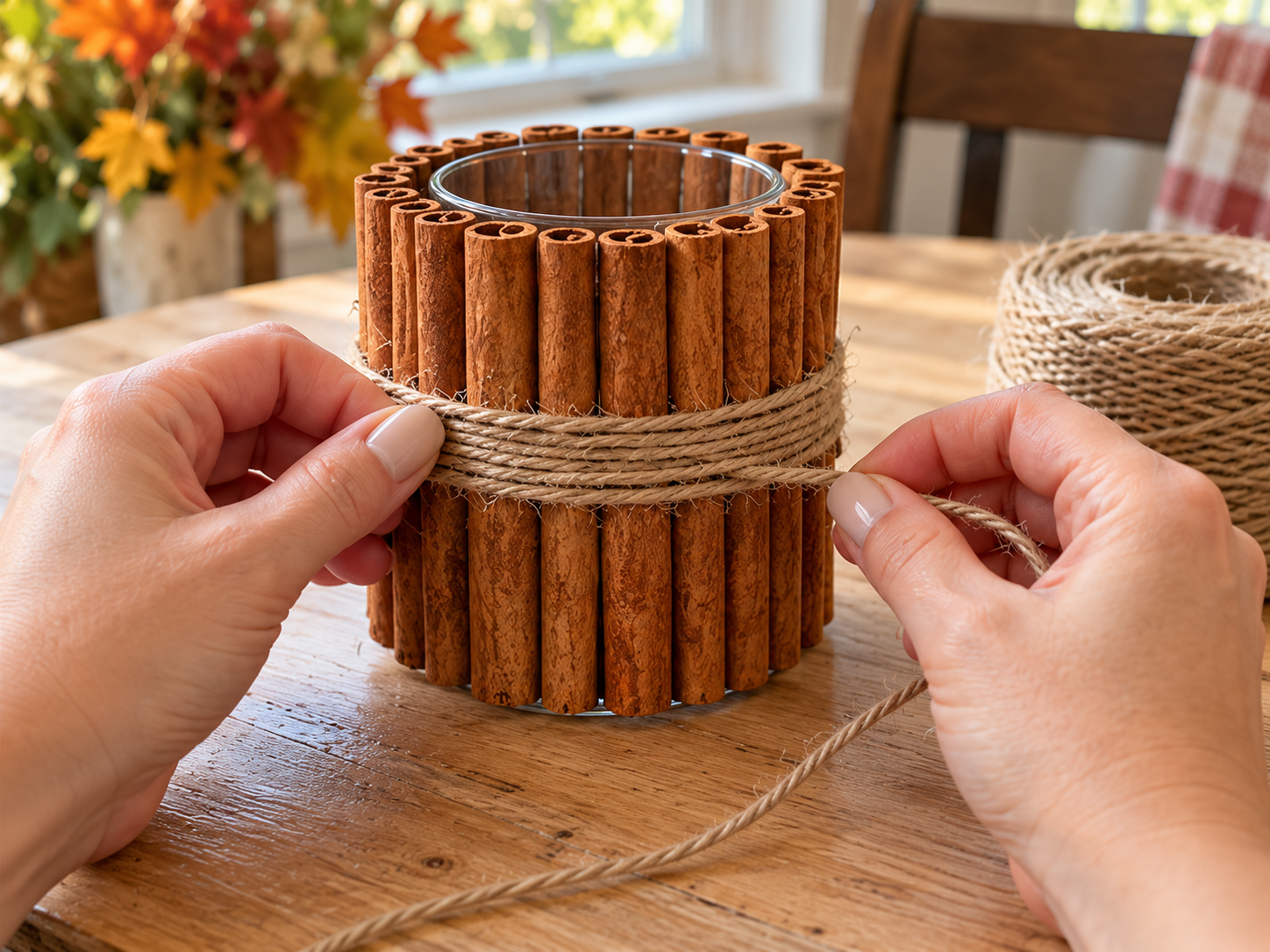 DIY Cinnamon Stick Candle Holders for Fall Tablescapes & Thanksgiving Decor, step 4: Wrap with Jute Twine