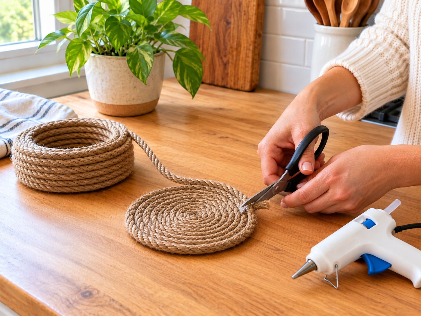 DIY Coiled Jute Rope Coasters for Rustic Farmhouse Decor, step 3: Finish the Coaster Edge
