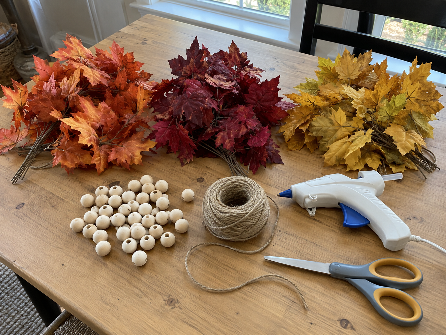 DIY Faux Fall Leaf & Wooden Bead Garland for Rustic Mantel Decor, step 1: Gather Your Supplies