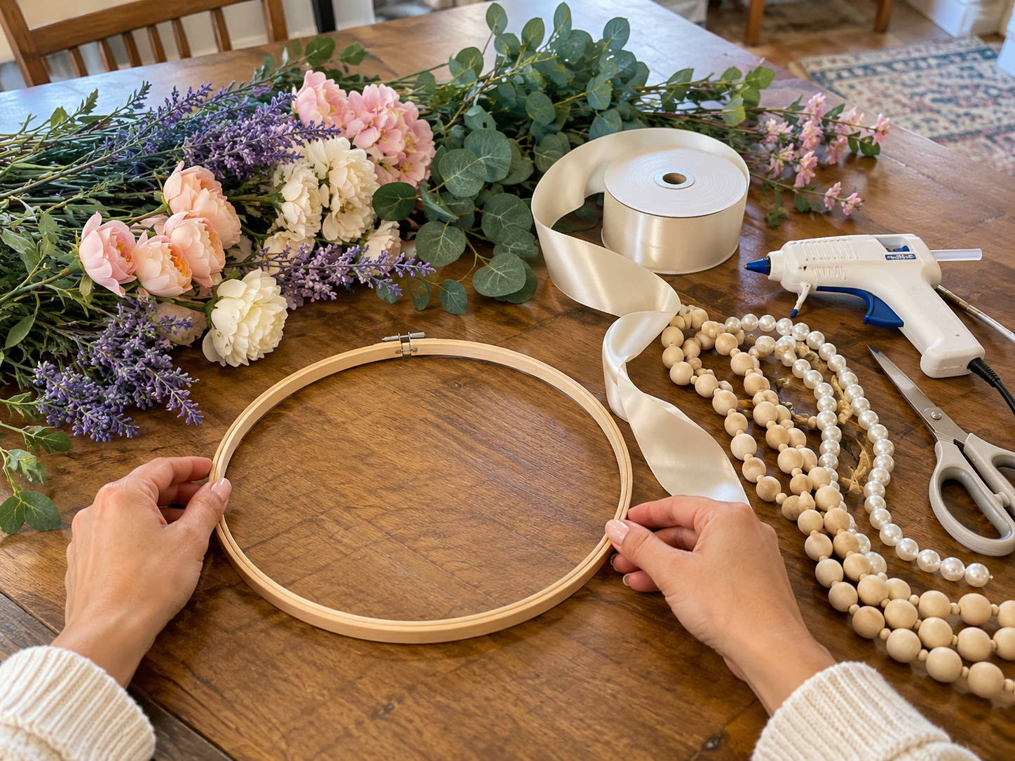 DIY Faux Floral Hoop Chandelier for a Nursery or Bedroom, step 3: Prepare Hanging Strands