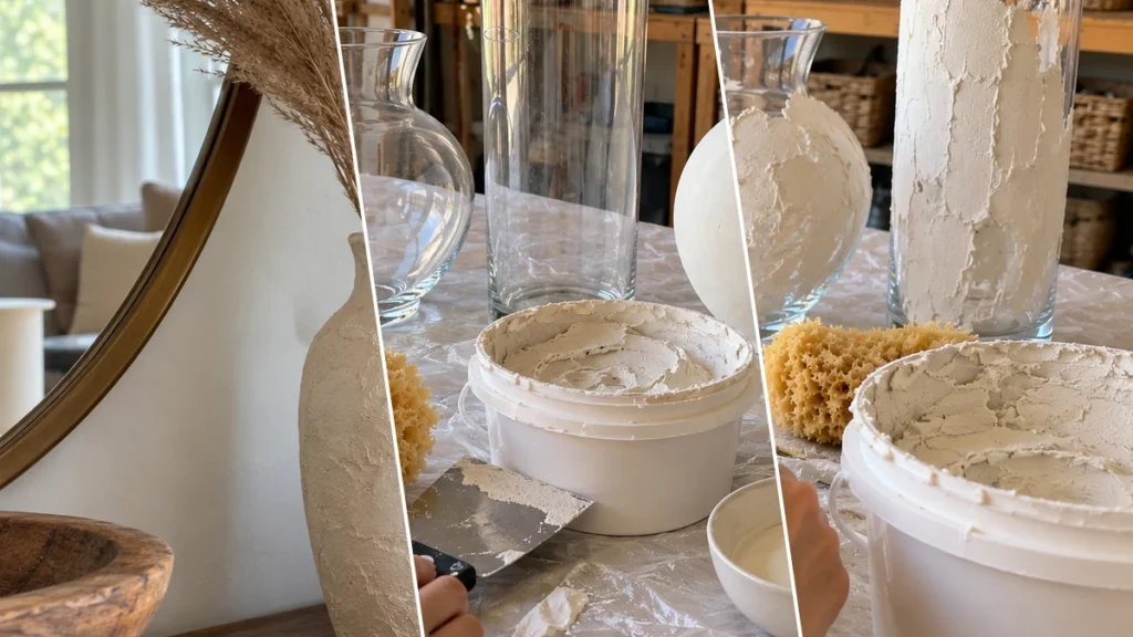DIY Faux Plaster Vases from Glass or Plastic for Rustic Home Decor