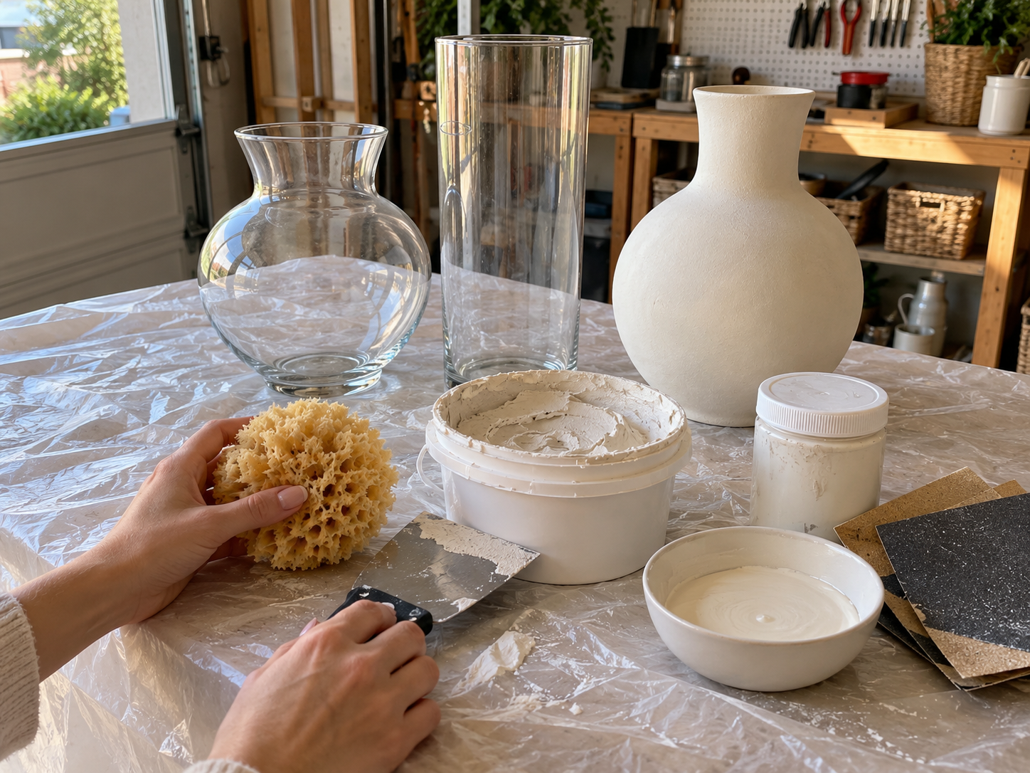 DIY Faux Plaster Vases from Glass or Plastic for Rustic Home Decor, step 1: Prepare Vases and Workspace