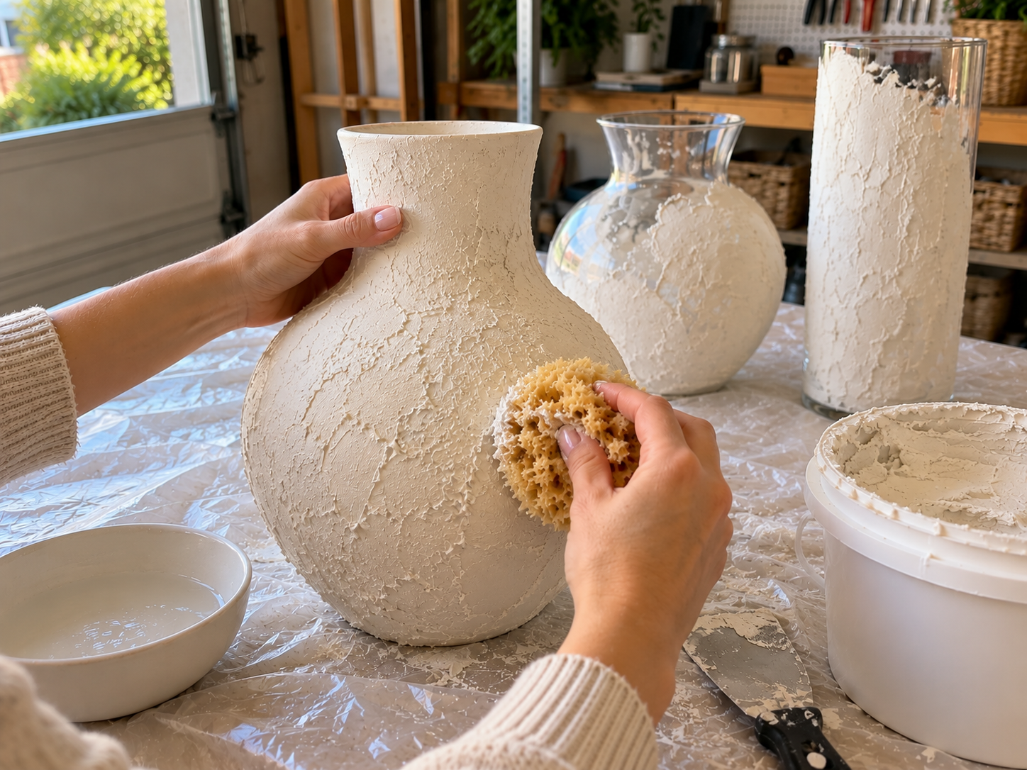 DIY Faux Plaster Vases from Glass or Plastic for Rustic Home Decor, step 3: Create Textured Finish