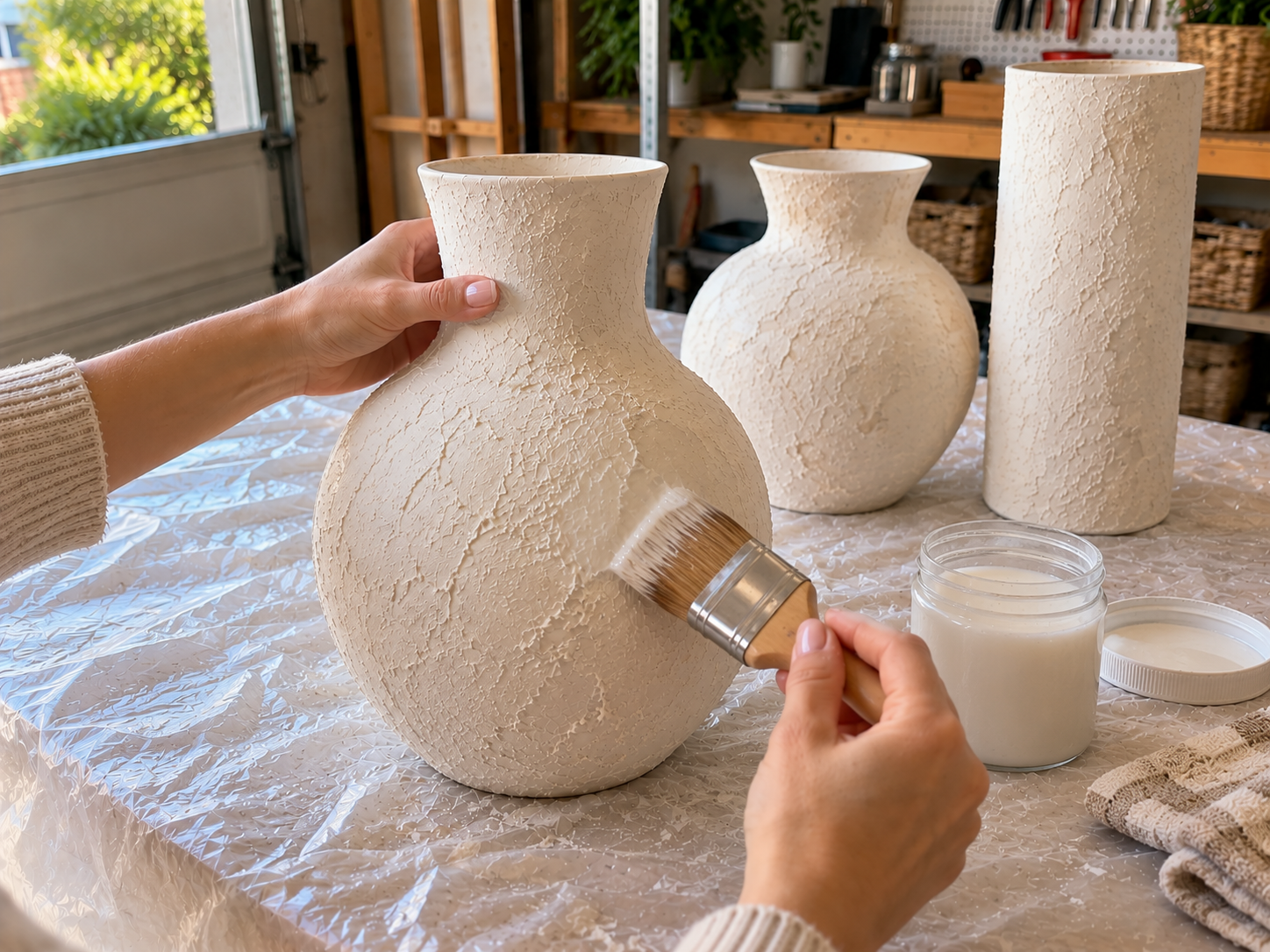 DIY Faux Plaster Vases from Glass or Plastic for Rustic Home Decor, step 4: Dry and Refine Texture