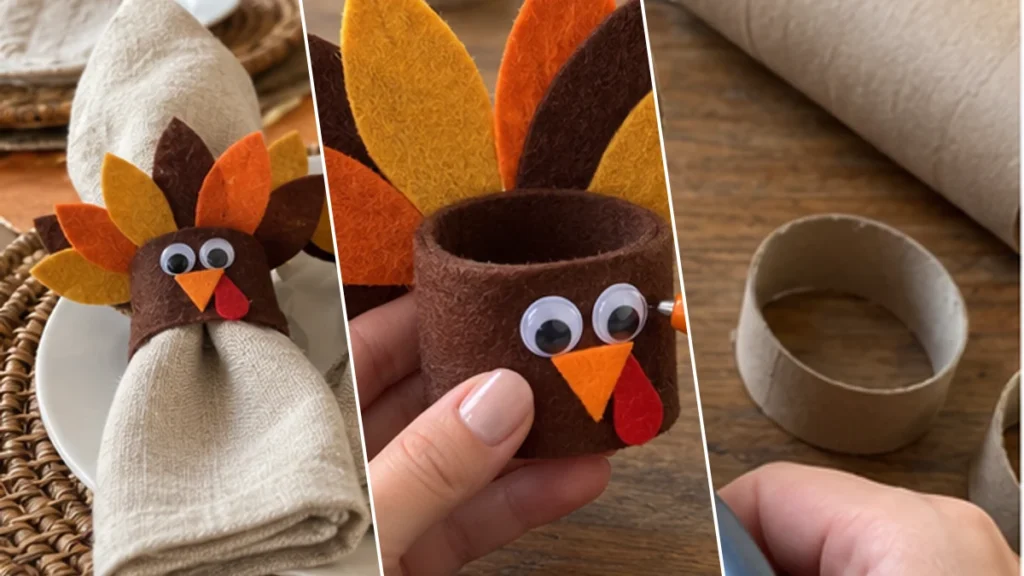 DIY Felt Turkey Napkin Rings from Upcycled Cardboard Tubes for Thanksgiving
