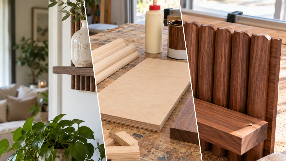 DIY Fluted Wood Wall Shelf with Dark Walnut Finish, DIY Home Decor craft tutorial for General / Everyday