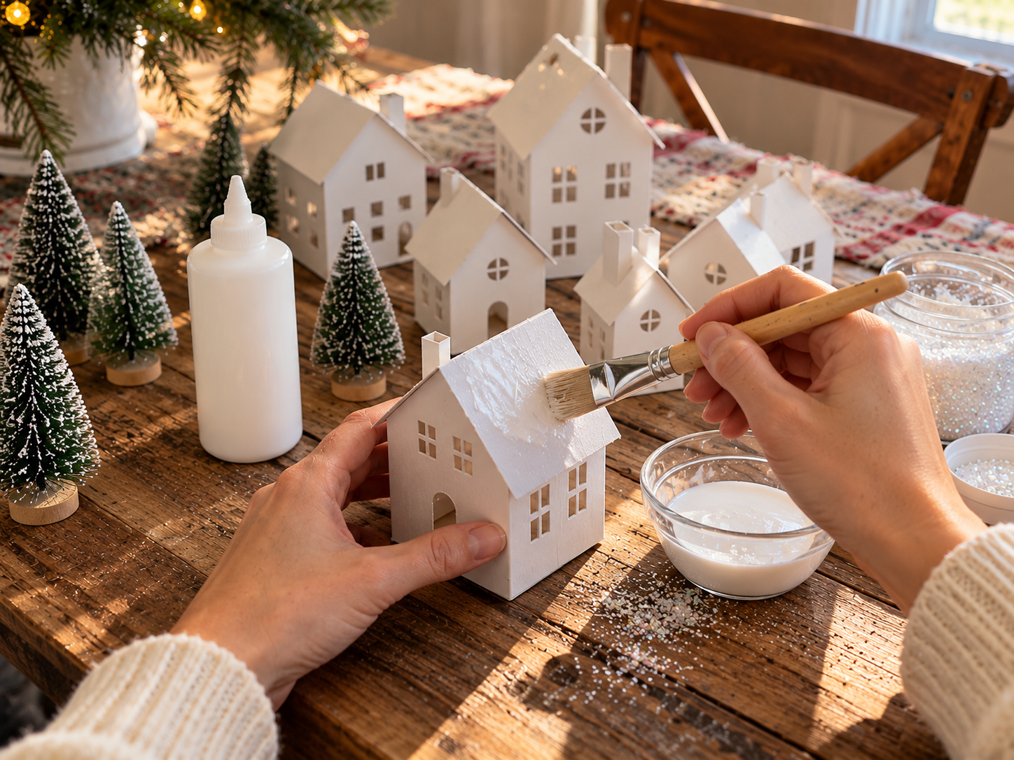 DIY Glitter Putz Style Christmas Village for Festive Mantel Decor, step 2: Glitter House Roofs