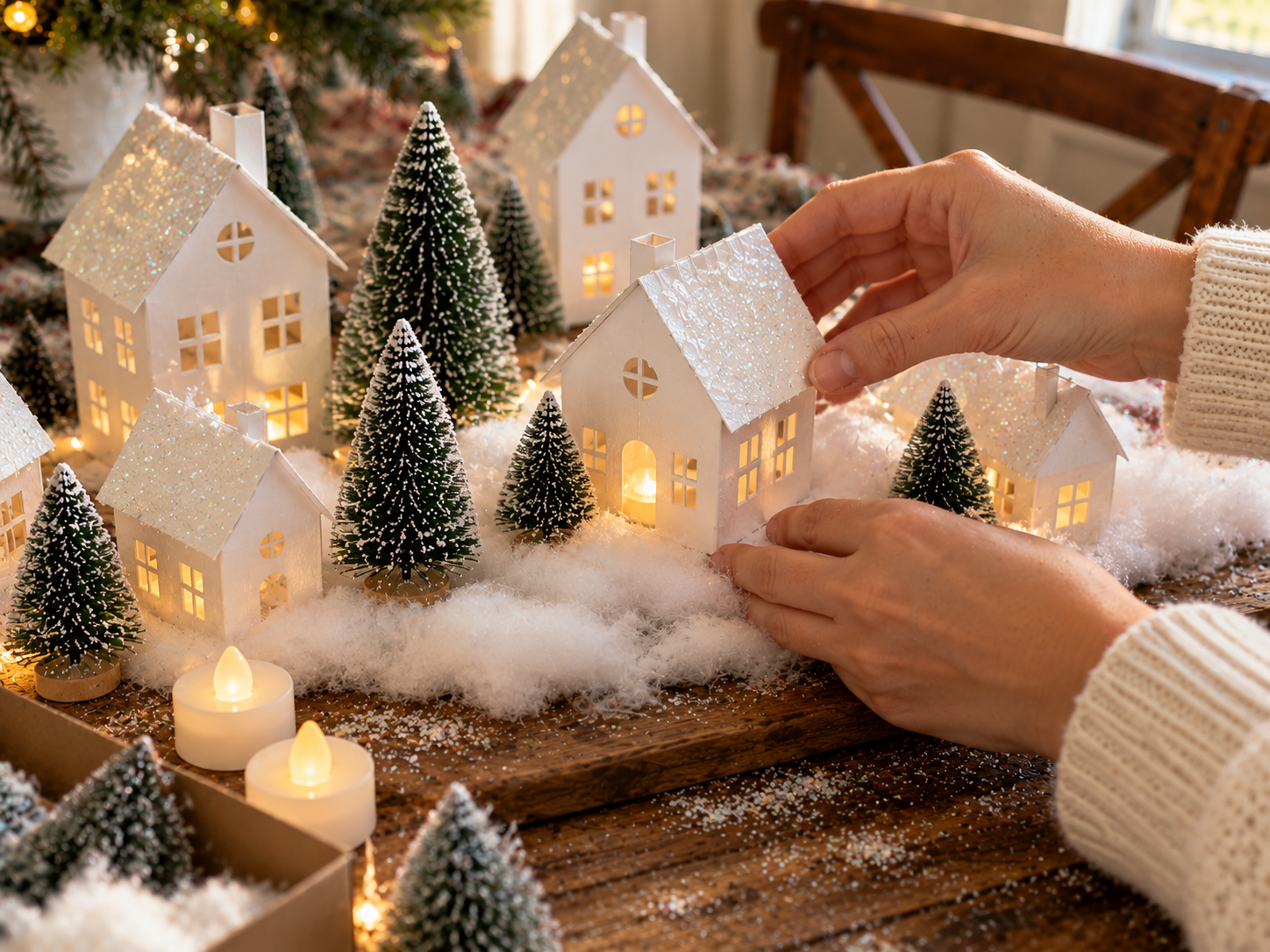 DIY Glitter Putz Style Christmas Village for Festive Mantel Decor, step 7: Final Dusting & Scene Completion