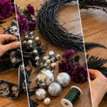 DIY Gothic Silver Skull Crescent Moon Wreath for Halloween Door Decor