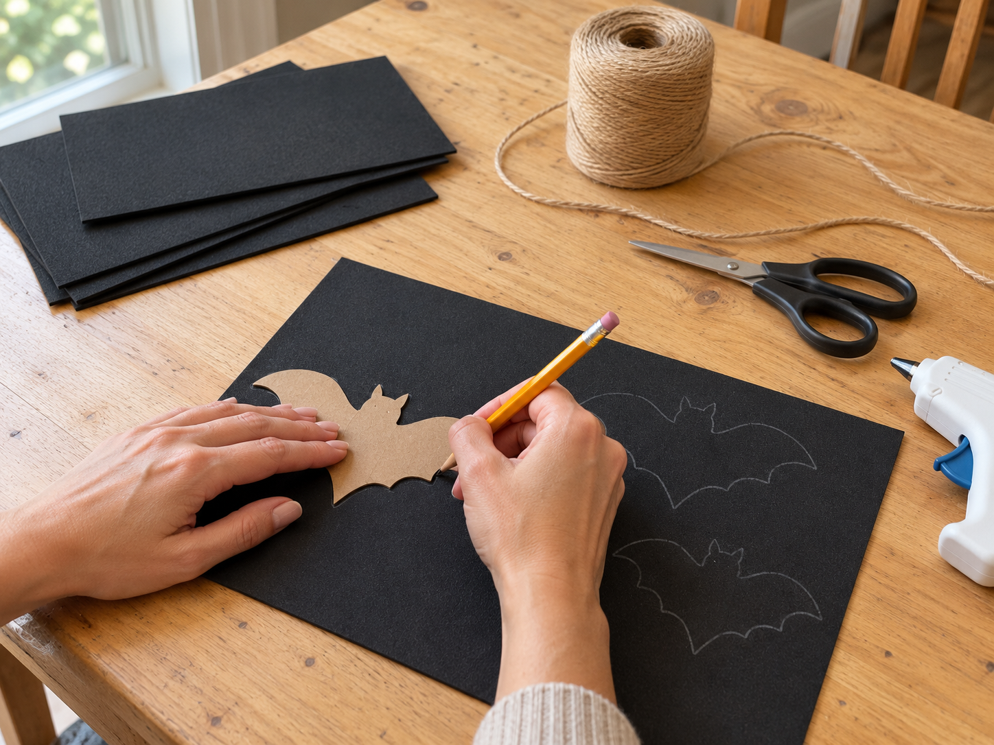 DIY Halloween Bat and Dot Garland for Mantel or Wall with Craft Foam, step 1: Create Bat Templates and Trace